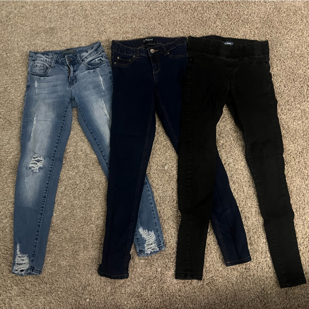 Set of Three Distressed and Classic Jeans